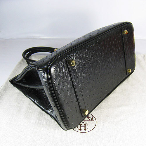 High Quality Fake Hermes Birkin 35CM Ostrich Veins Handbag Black 6089